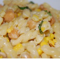 Corn and chick pea cheesy pasta